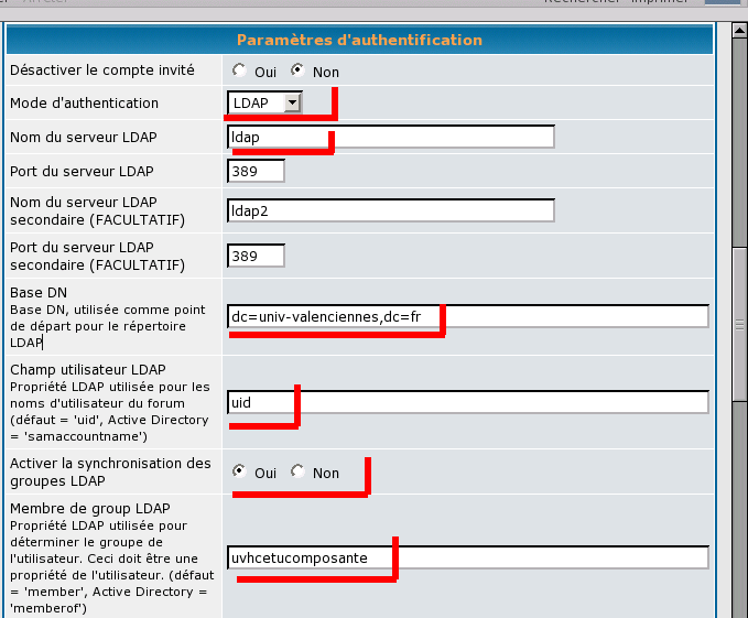 parametres ldap